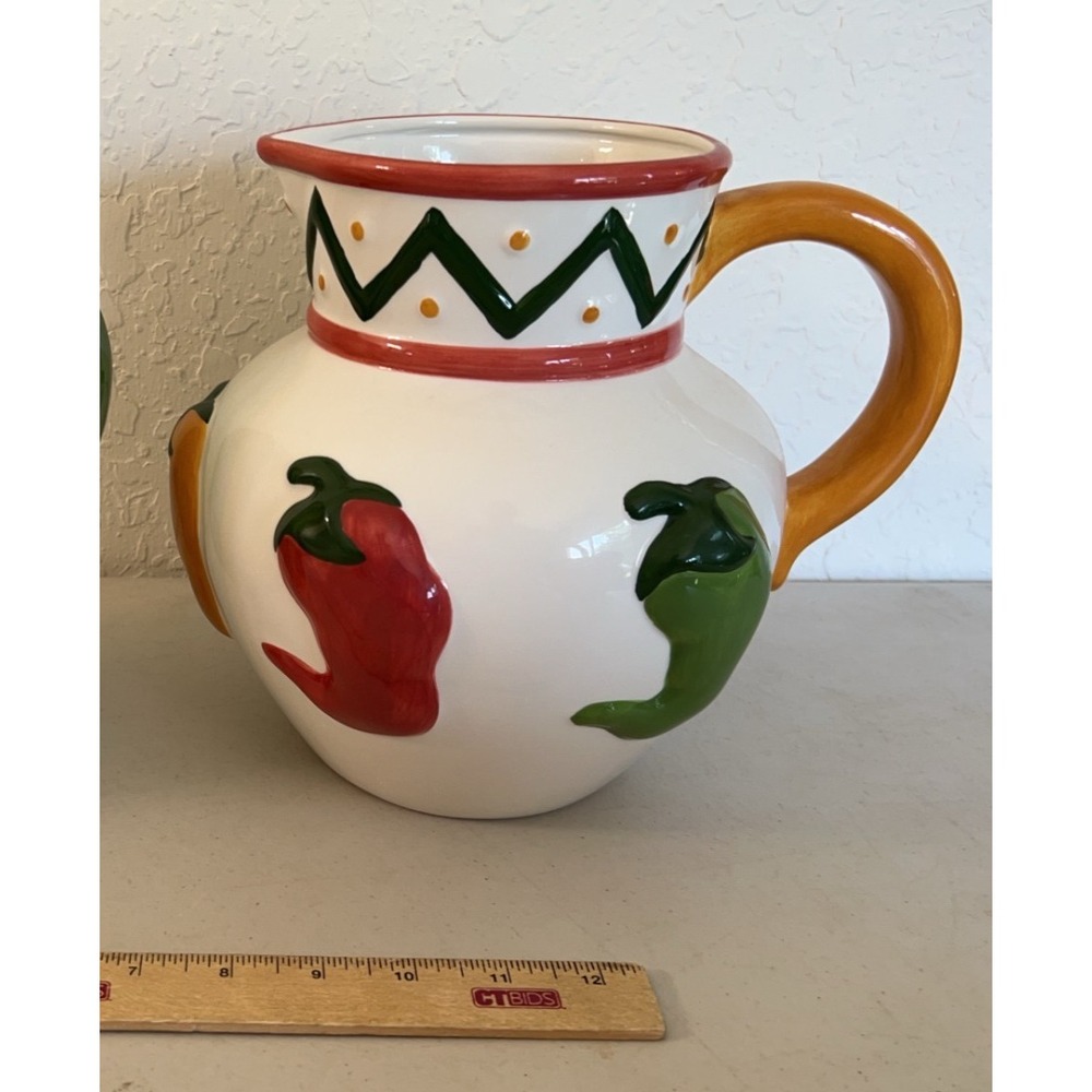 Clay Art Chili Peppers Decorative Water Pitcher